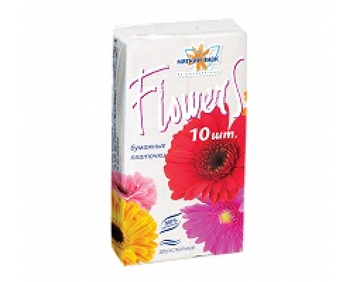Платочки бумажные "FLOWERS" 2-сл 10шт Мягкий знак
