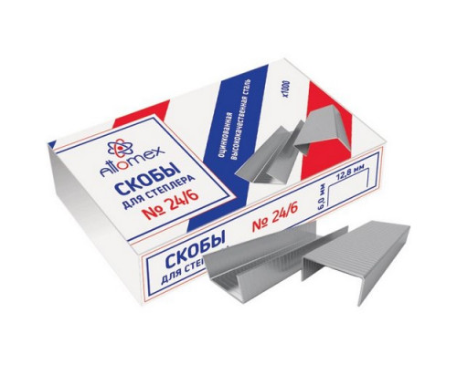 Скобы №24/6 оцинкованные, 1000шт Attomex