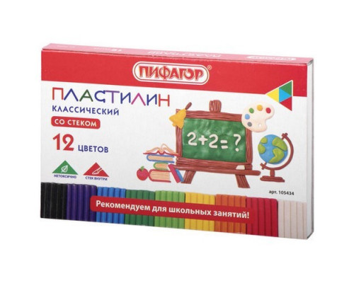 Пластилин 12 цветов "Школьный" Пифагор