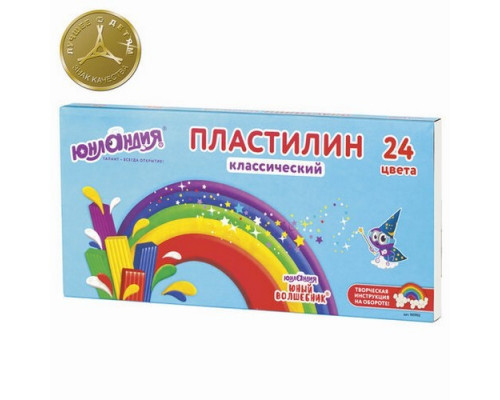 Пластилин 24 цвета "ЮНЫЙ ВОЛШЕБНИК" Юнландия