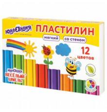 Пластилин 12 цветов мягкий ВЕСЕЛЫЙ ШМЕЛЬ Юнландия