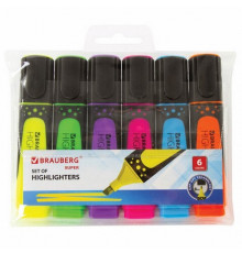 Текстовыделители набор 6 цвета 1-5мм SUPER Brauberg