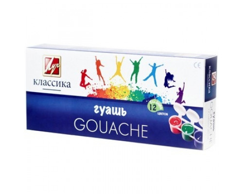 Гуашь 12 цветов "Классика" блок-тара Луч