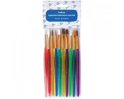 Кисти набор 10шт Пони, Щетина, Нейлон (круглые, плоские) Спейс