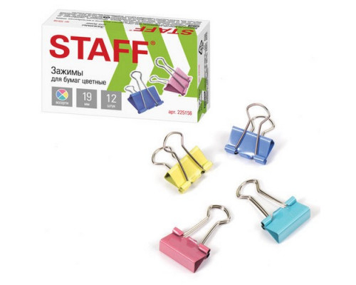 Зажимы для бумаг 19мм 12шт Staff