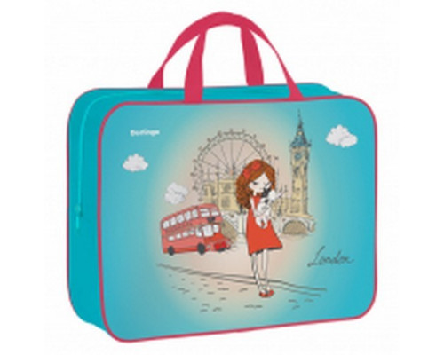 Папка-сумка с ручками А4 350*265*80мм "Girl in London" 1 отд, текстиль, на молнии Berlingo