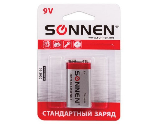 Батарейка крона 6F22 9V  солевая Sonnen