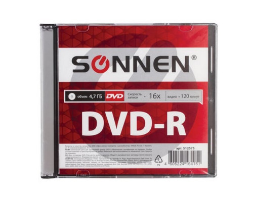 Диск DVD-R 4.7Gb 16x Slim Case Sonnen